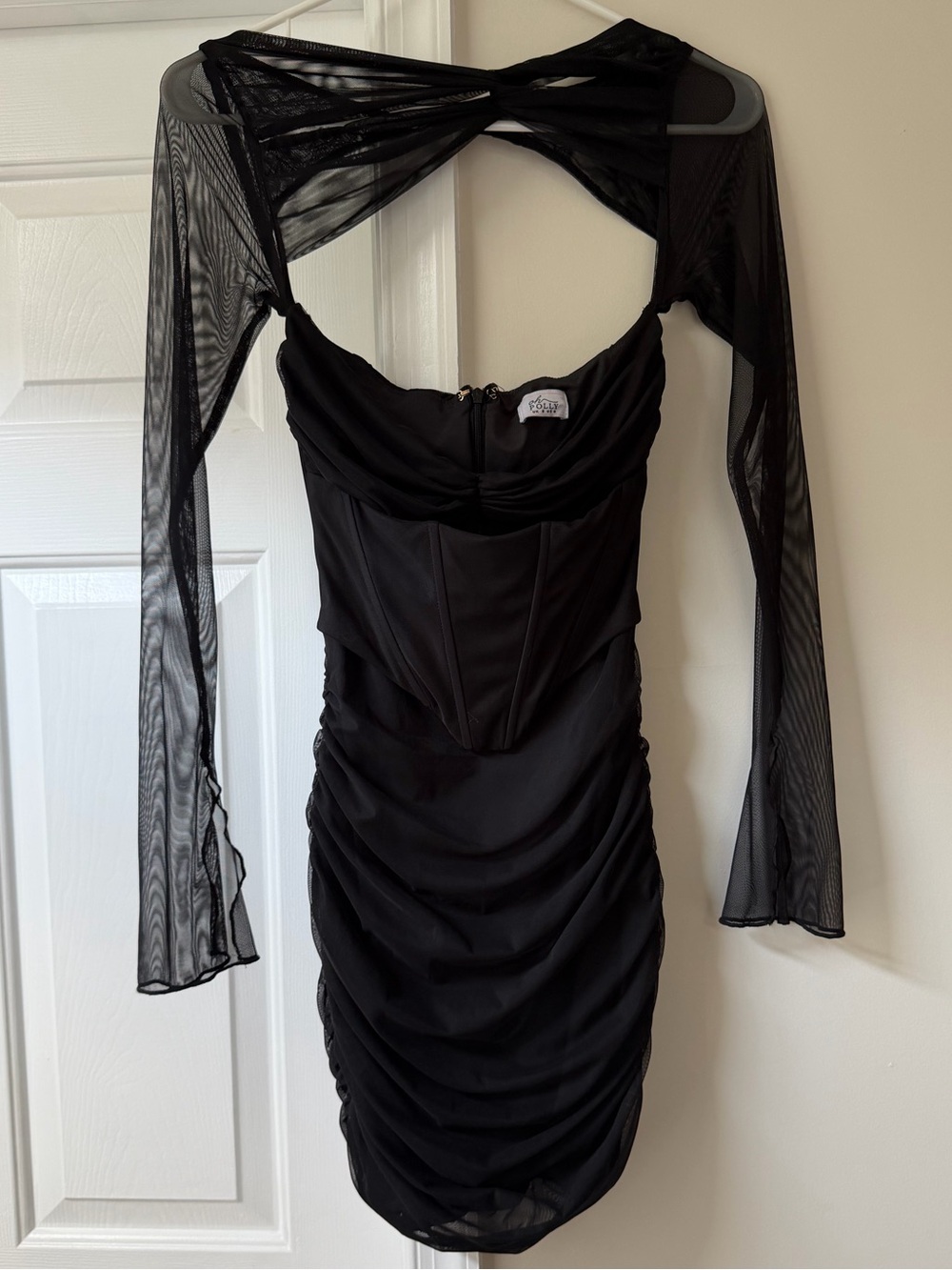 OH POLLY Black Mesh Sleeve Cutout Bodycon Dress - Picture 2 of 3